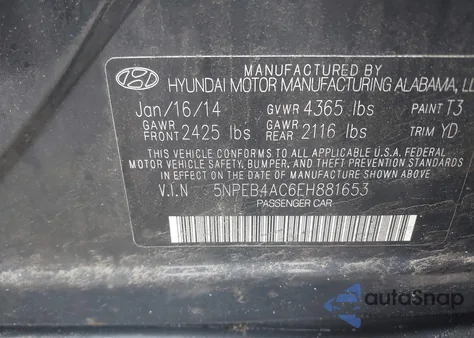 2014 Hyundai Sonata Gls из США, поврежденный, VIN 5NPEB4AC6EH881653